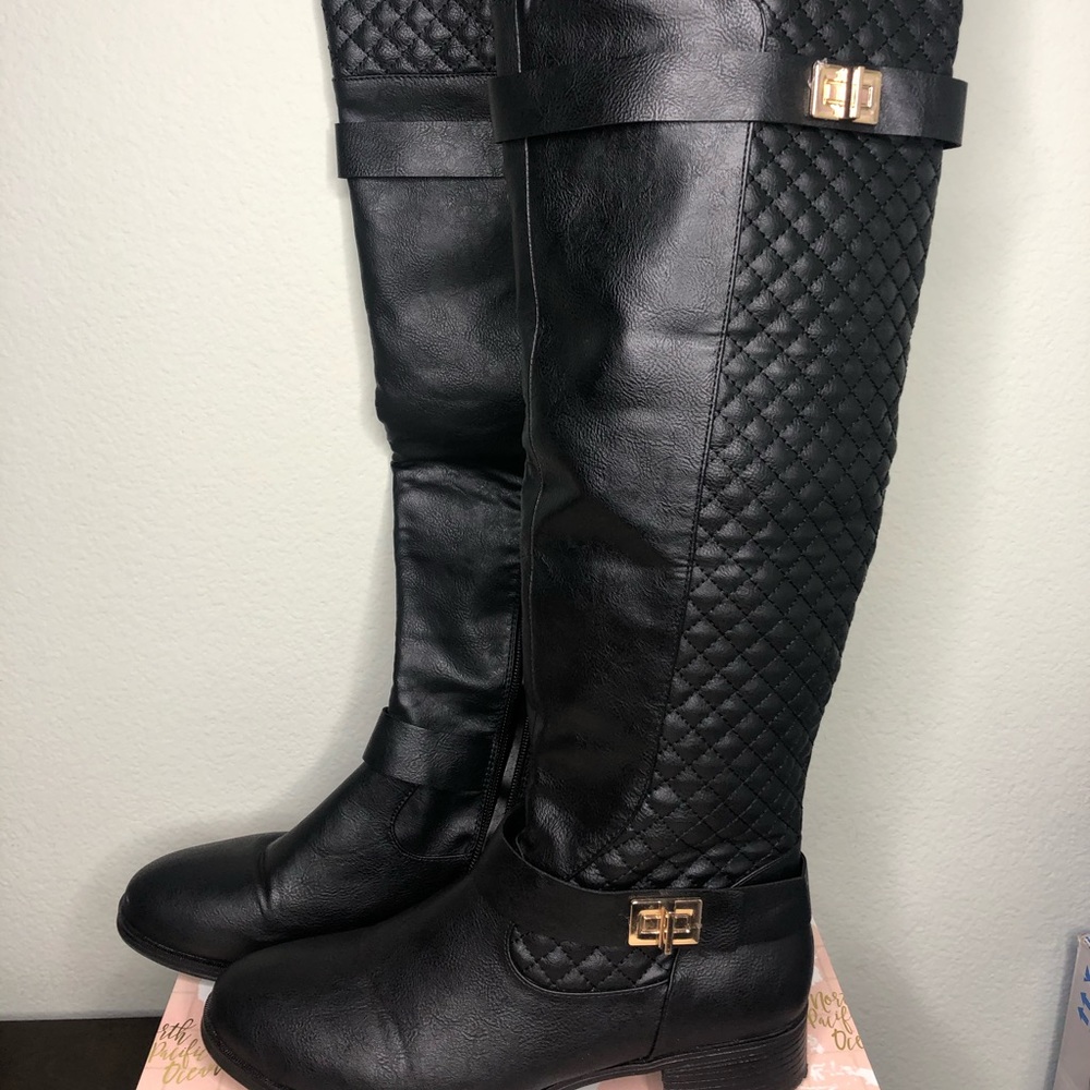 Black Knee High Boots  w/ Gold Buckles